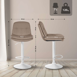 Tabouret de bar Laurel, tissu blanc taupe