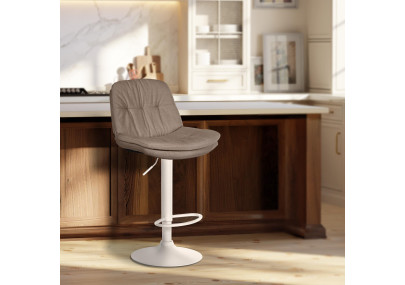 Tabouret de bar Laurel tissu blanc taupe