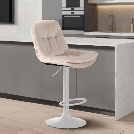 Tabouret de bar en velours Laurel, blanc/crème