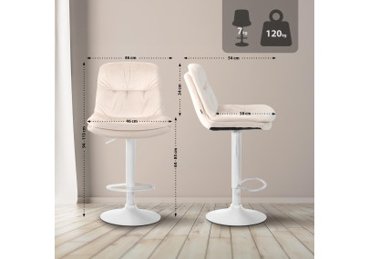 Tabouret de bar en velours Laurel, blanc/crème