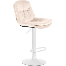 Tabouret de bar en velours Laurel, blanc crème