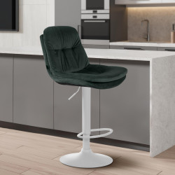 Tabouret de bar Laurel, velours, blanc/vert foncé