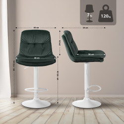 Tabouret de bar Laurel velours blanc vert foncé