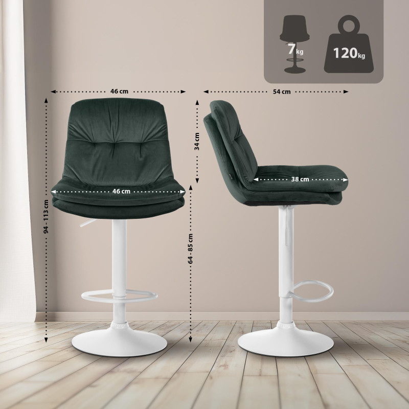 Tabouret de bar Laurel velours blanc vert foncé