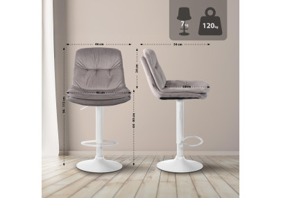 Tabouret de bar Laurel velours blanc gris