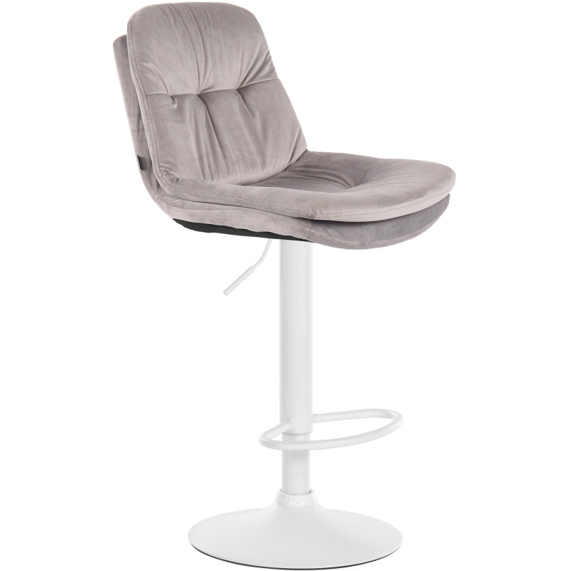 Tabouret de bar en velours Laurel, blanc gris