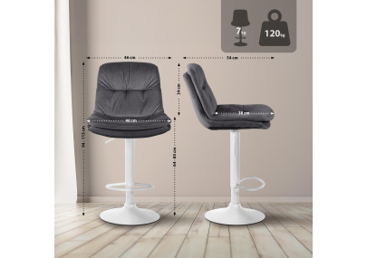 Tabouret de bar Laurel velours blanc gris foncé