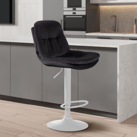Tabouret de bar en velours Laurel, blanc/noir