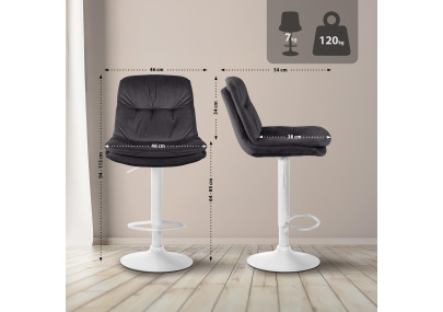 Tabouret de bar en velours Laurel, blanc/noir