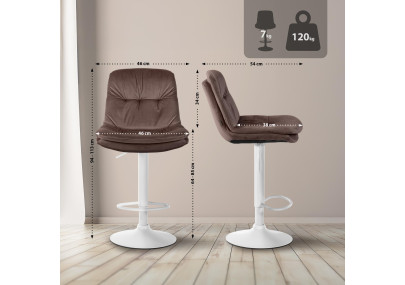 Tabouret de bar Laurel velours blanc marron