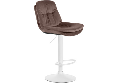 Tabouret de bar en velours Laurel, blanc/marron