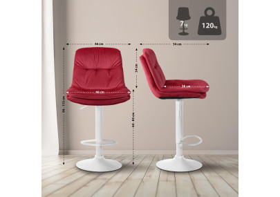 Tabouret de bar Laurel velours blanc rouge