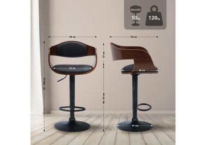 Lot de 2 tabourets de bar Kingston B simili cuir noyer/noir