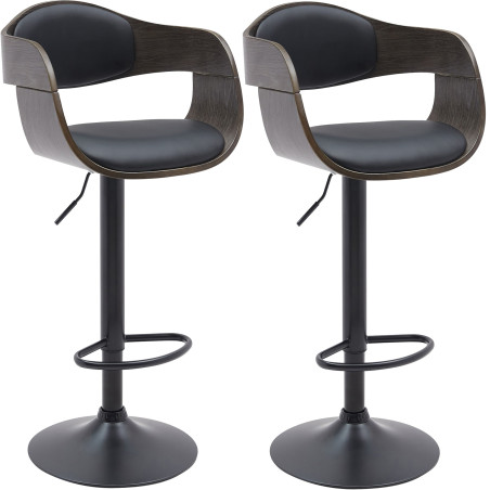 Ensemble de 2 tabourets de bar Kingston B en similicuir noir/gris