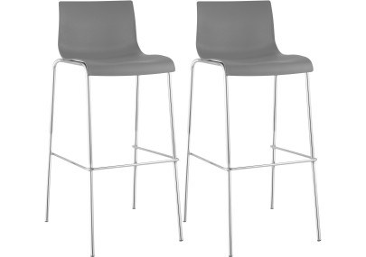 Lot de 2 tabourets de bar Hoover en plastique, structure à 4 pieds, gris chrome