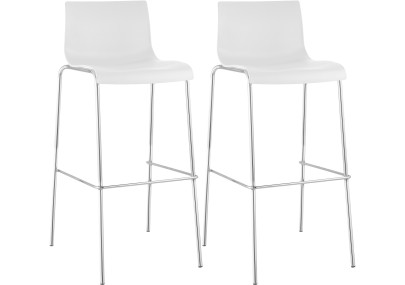 Lot de 2 tabourets de bar Hoover, en plastique, piètement à 4 pieds, blanc chromé