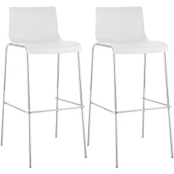 Set 2x Taburete Hover con Asiento de Plástico & Base de Metal Blanco,Cromado