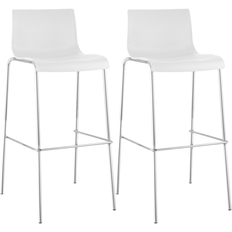 Set 2x Taburete Hover con Asiento de Plástico & Base de Metal Blanco,Cromado