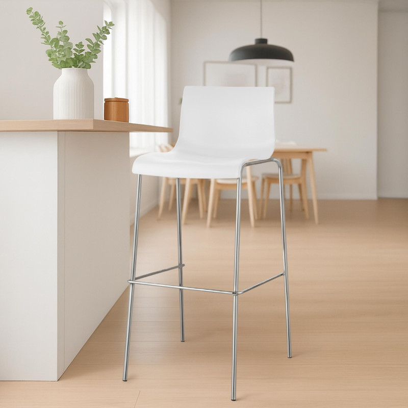 Set 2x Taburete Hover con Asiento de Plástico & Base de Metal Blanco,Cromado