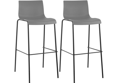Lot de 2 tabourets de bar Hoover structure 4 pieds plastique noir gris