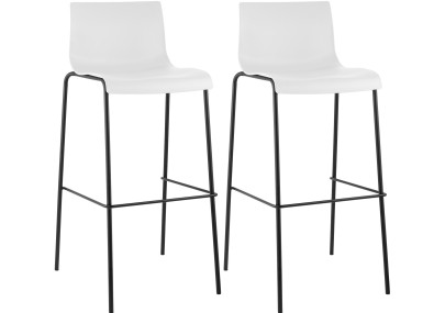 Lot de 2 tabourets de bar Hoover en plastique, structure à 4 pieds, noir et blanc