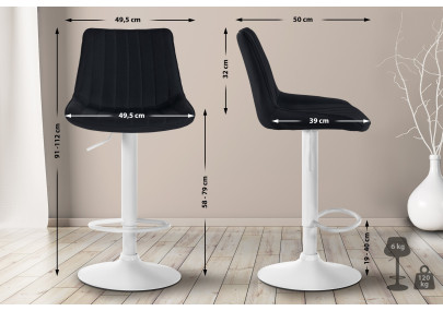 Lot de 2 tabourets de bar Toni, tissu, blanc/noir