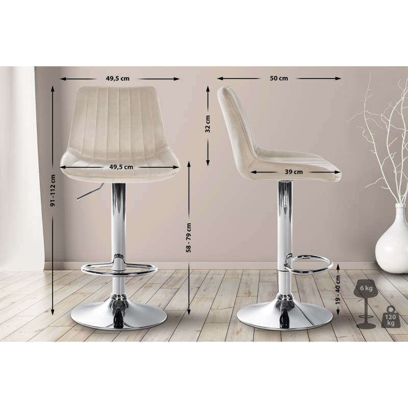 2er Set Barhocker Toni Samt chrom