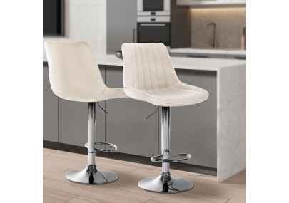 Lot de 2 tabourets de bar Toni velours chrome crème