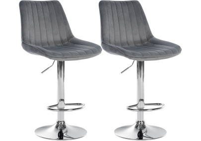 Ensemble de 2 tabourets de bar Toni en velours, chromés, gris foncé