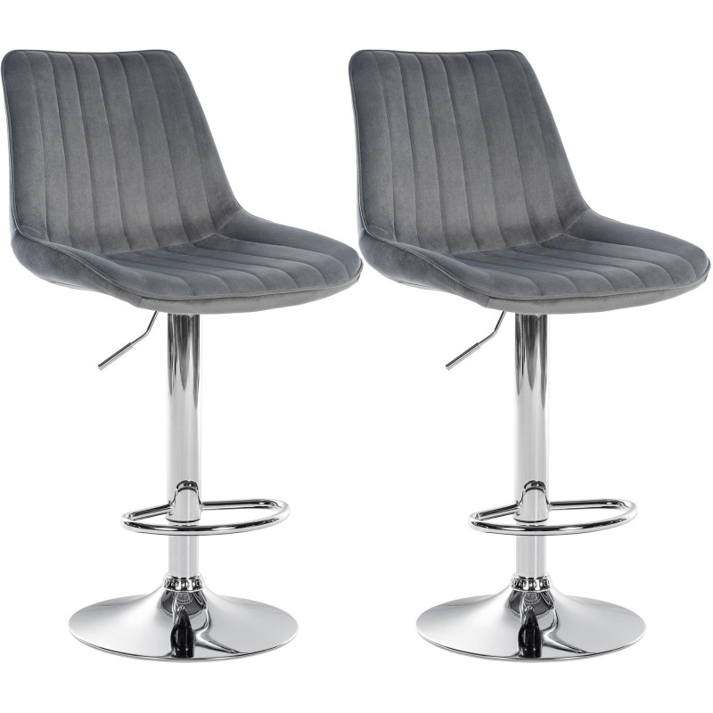 Ensemble de 2 tabourets de bar Toni en velours, chromés, gris foncé