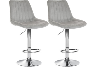 Lot de 2 tabourets de bar Toni velours gris chrome
