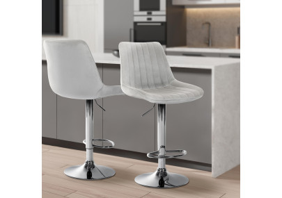 Lot de 2 tabourets de bar Toni velours gris chrome