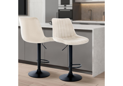 Ensemble de 2 tabourets de bar Toni en velours, noir et crème