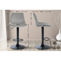 Lot de 2 tabourets de bar Toni velours noir gris