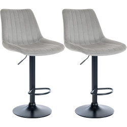 Ensemble de 2 tabourets de bar Toni en velours, noir et gris