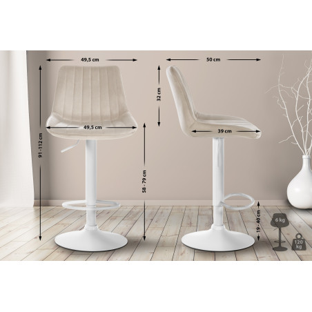 2er Set Barhocker Toni Samt weiß
