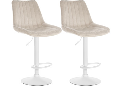 Lot de 2 tabourets de bar Toni en velours blanc/crème
