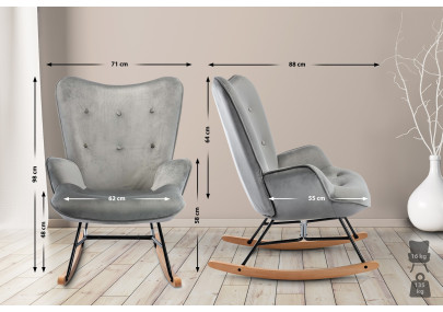 Fauteuil à bascule Sanka, velours gris
