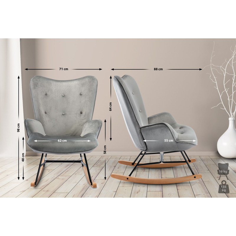 Fauteuil à bascule Sanka, velours gris