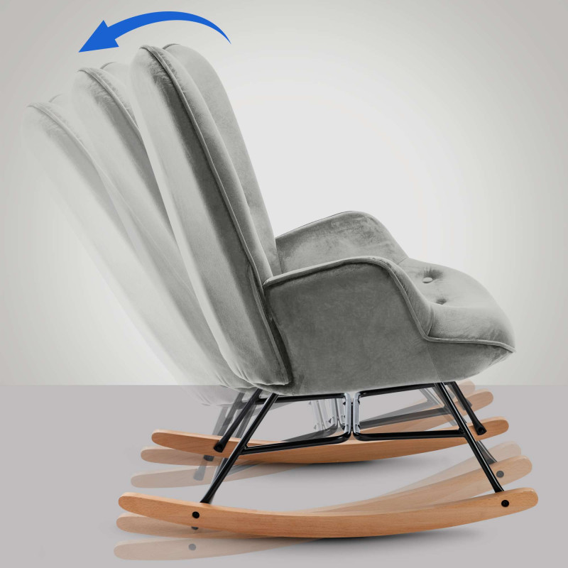 Fauteuil à bascule Sanka, velours gris