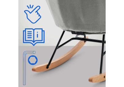 Fauteuil à bascule Sanka, velours gris