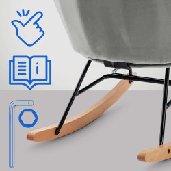 Fauteuil à bascule Sanka, velours gris