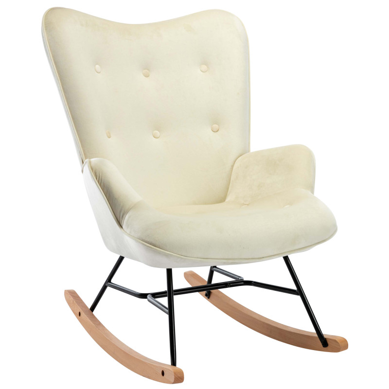 Fauteuil à bascule Sanka, velours, crème