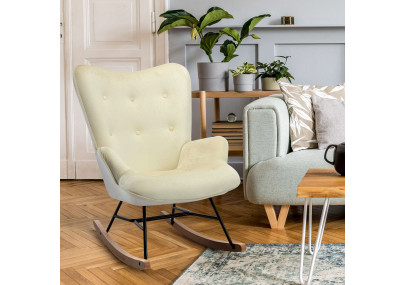 Fauteuil à bascule Sanka, velours, crème