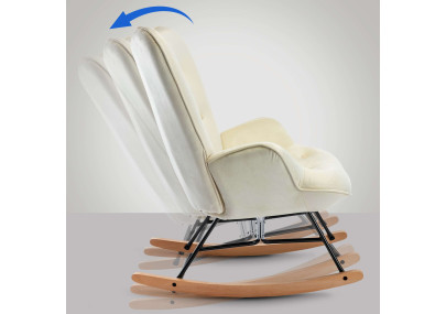 Fauteuil à bascule Sanka, velours, crème