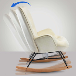 Fauteuil à bascule Sanka, velours, crème