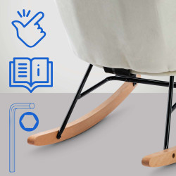 Fauteuil à bascule Sanka, velours, crème