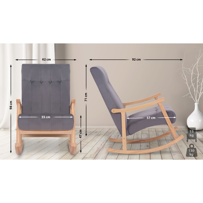 Fauteuil à bascule Saltillo, velours, naturel/gris