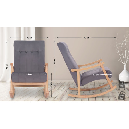 Sedia a dondolo Saltillo in velluto Natura/grigio