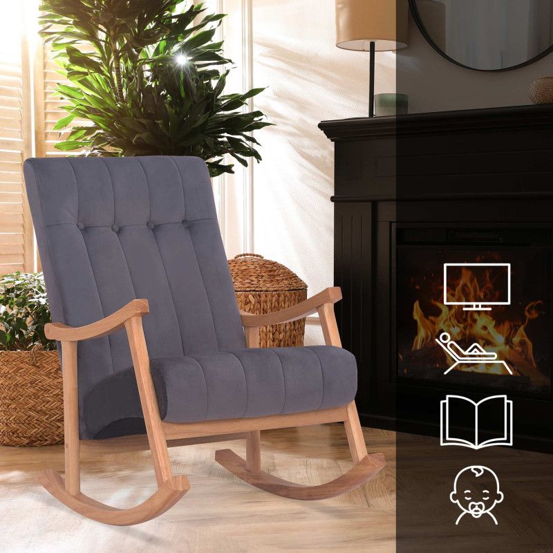 Fauteuil à bascule Saltillo, velours, naturel/gris